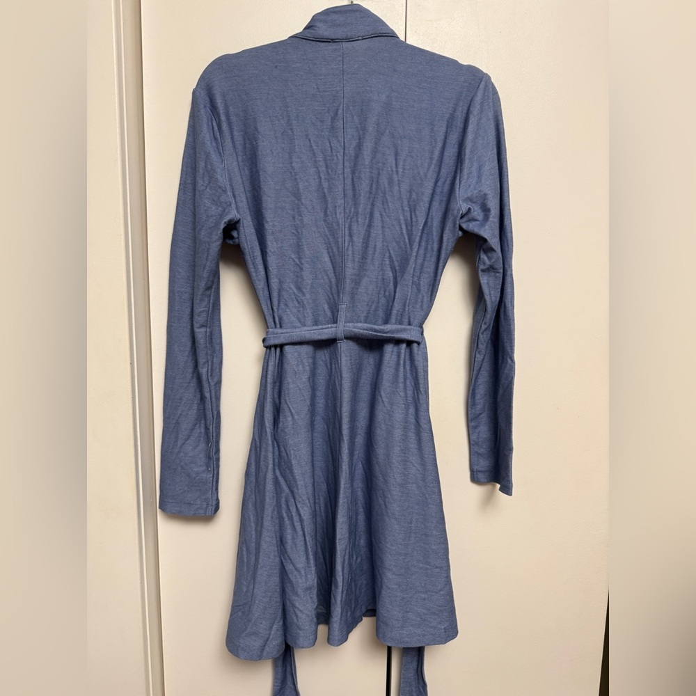 Main Strip Light Blue Long-Sleeve Zip Dress with Tie Waist - Picture 7 of 7